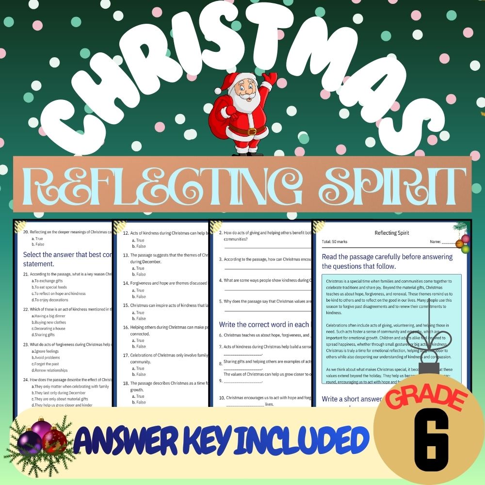 Grade 6 Seasonal Curriculum Bundle | Reflecting, Giving & Symbols Worksheets — included worksheet 4