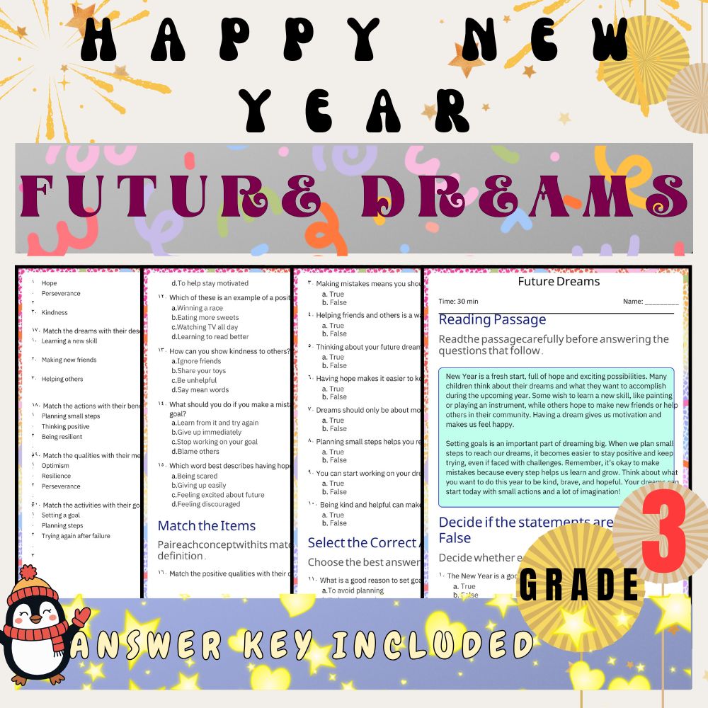 Grade 3 Seasonal|New Year Goals & Traditions Worksheets Bundle(PDF + Answer Key) — included worksheet 5