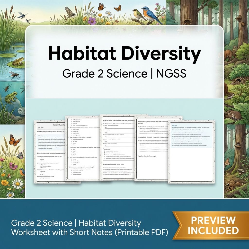 Grade 2 Science | Habitat Diversity Worksheet with Short Notes (Printable PDF)