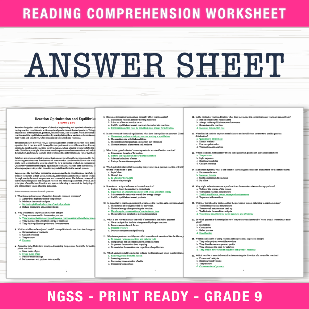 Grade 9 Science worksheet worksheet — Grade 9 Science | Reaction Optimization & Equilibrium Worksheet (PDF) — page 2