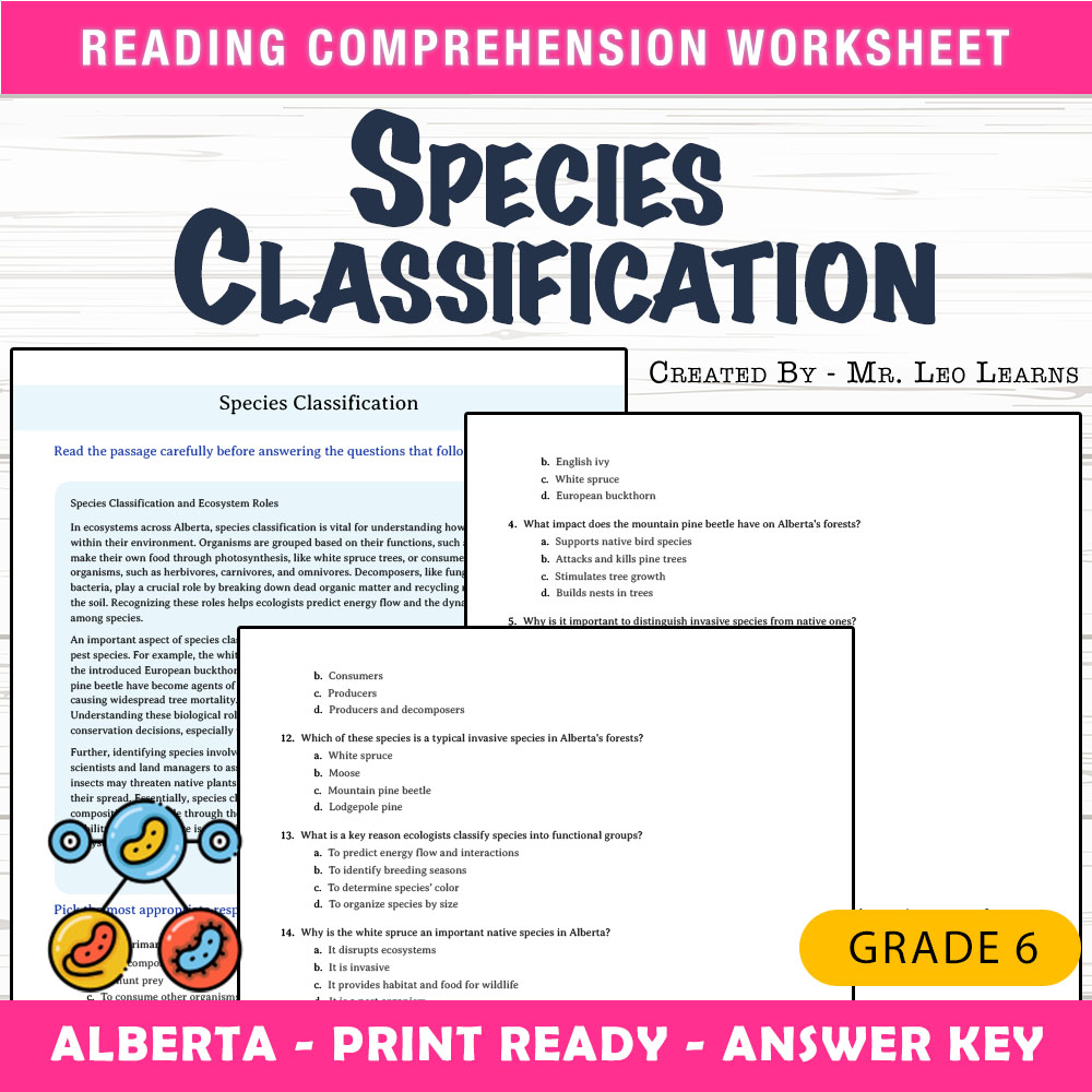 Grade 6 Science worksheet mcq paper worksheet — Grade 6 Science — Species Classification Worksheet for Mastery — page 1