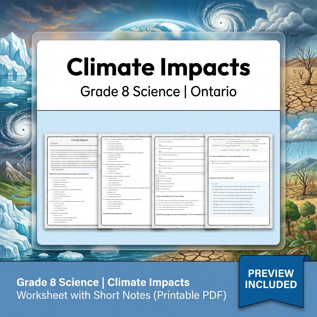 Grade 8 Science Watershed and Water Systems Lesson Group – Ontario Framework — included worksheet 12