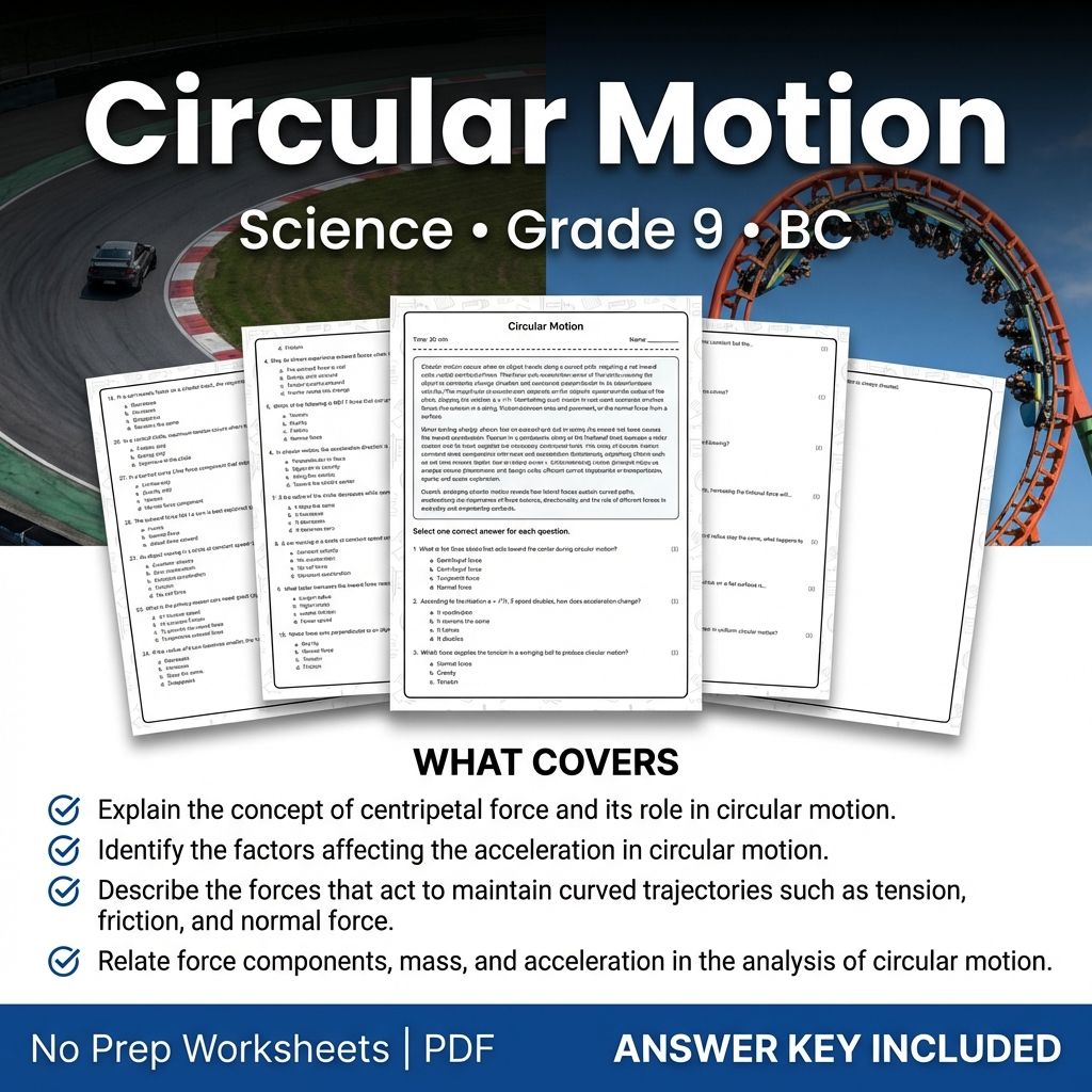 Circular Motion Worksheet for Grade 9 Science – Standard BC
