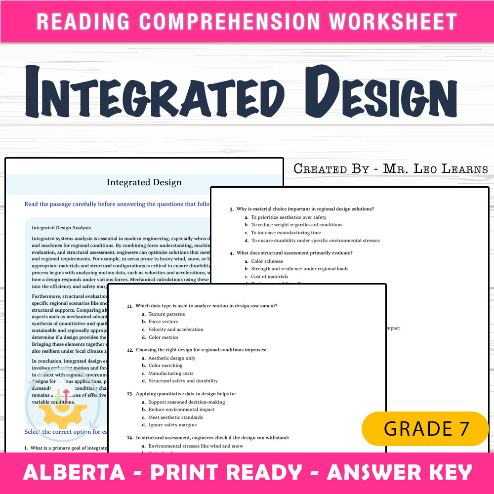 Grade 7 Science worksheet mcq paper worksheet — Grade 7 Science — MCQ Worksheet on Integrated Design — page 1