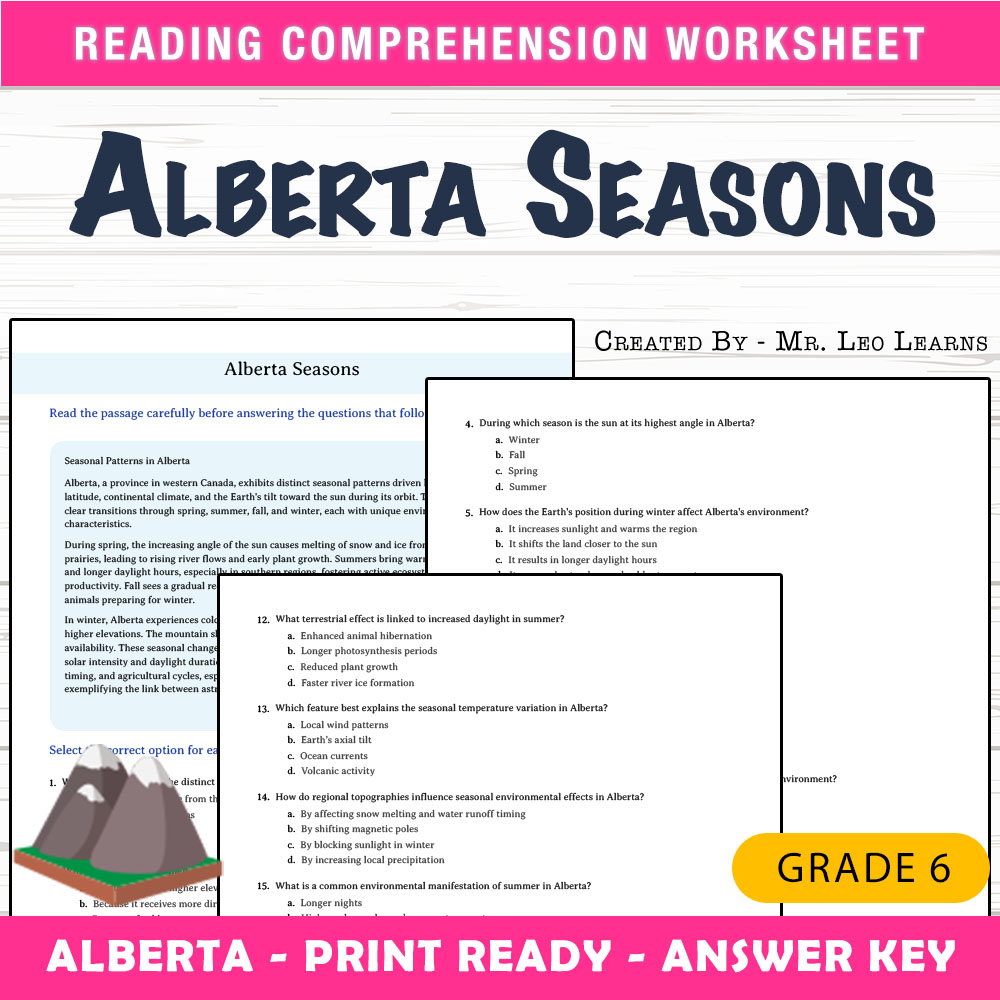 Grade 6 Science worksheet mcq paper worksheet — Grade 6 Science — Alberta Seasons Worksheet MCQ Paper for Mastery — page 1