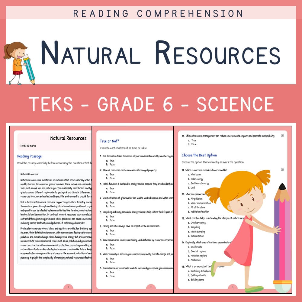 Grade 6 Science worksheet elena worksheet — Grade 6 Science | Natural Resources Worksheet | TEKS Aligned — page 1