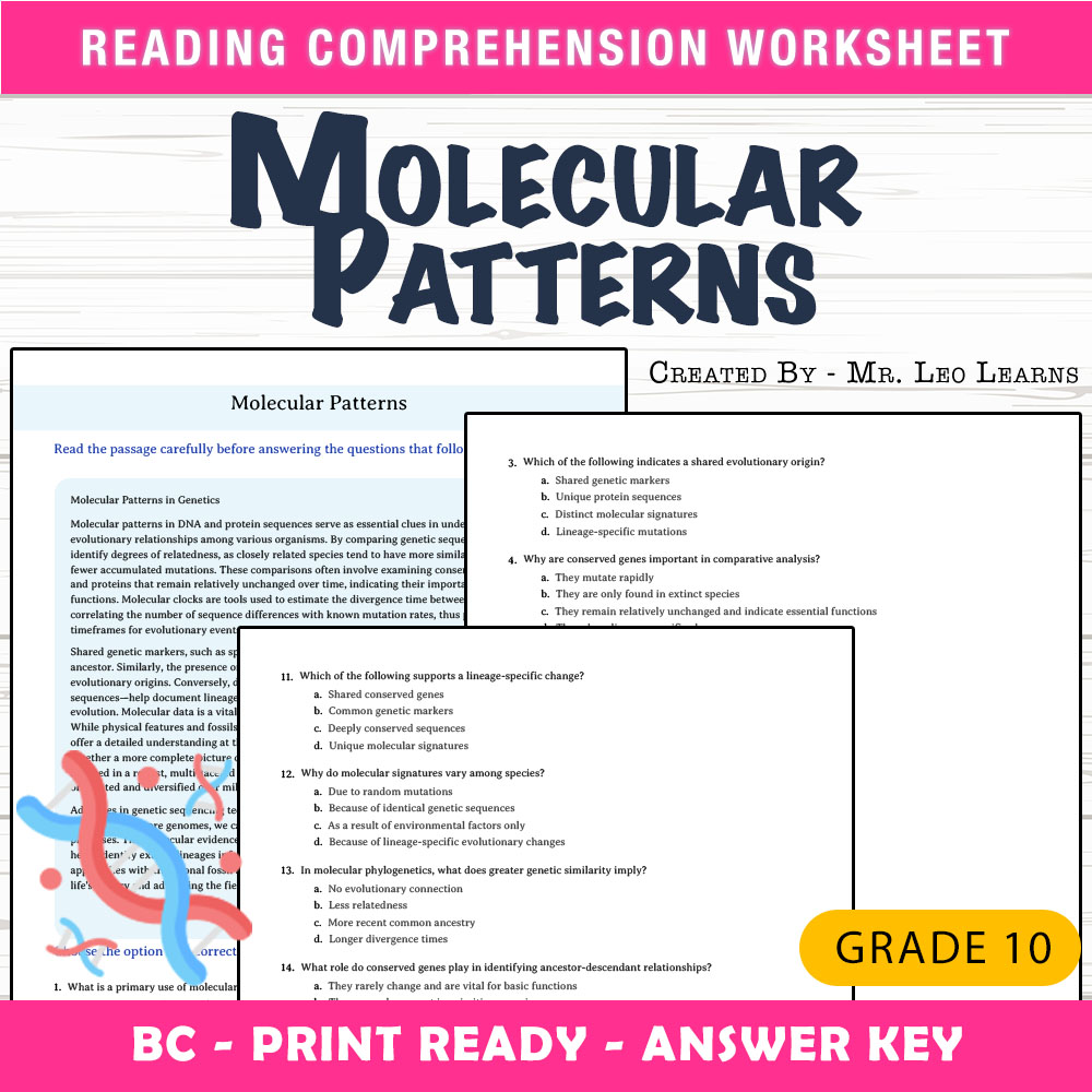 Grade 10 Science worksheet mcq paper worksheet — Grade 10 Science — Worksheet MCQ Paper for Mastering Molecular Patterns —…