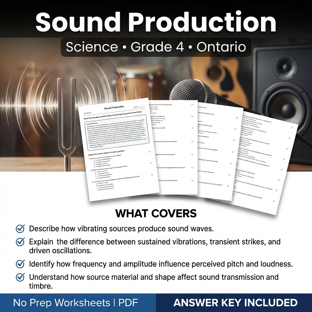 Sound Production Worksheet for Grade 4 Science | Ontario Standards