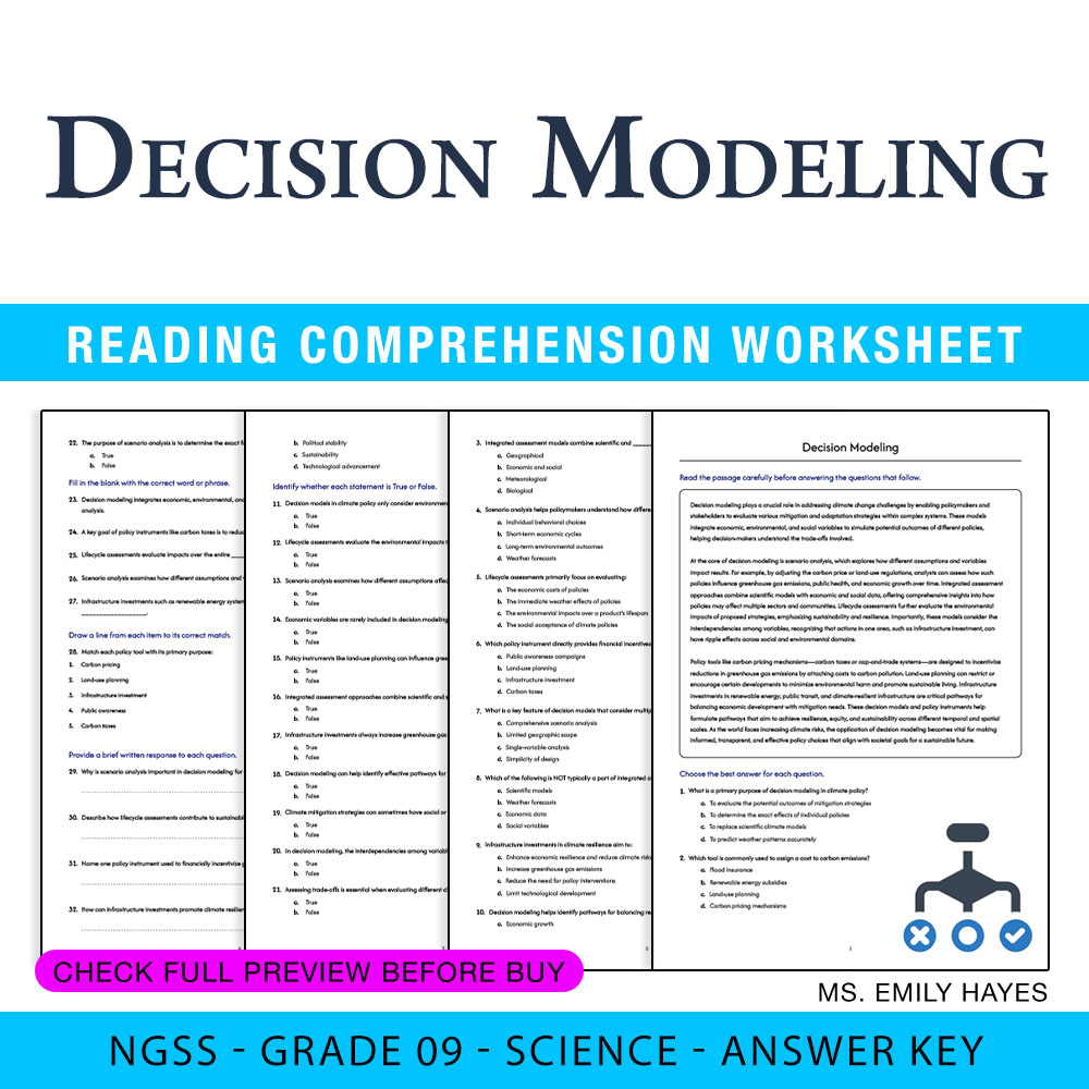 Grade 9 Science worksheet worksheet — Grade 9 Science | Decision Modeling Worksheet (PDF+ Answer Key) — page 1
