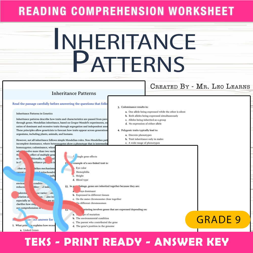 Grade 9 Science worksheet worksheet — Grade 9 Science – Inheritance Patterns Worksheet for Mastery — page 1