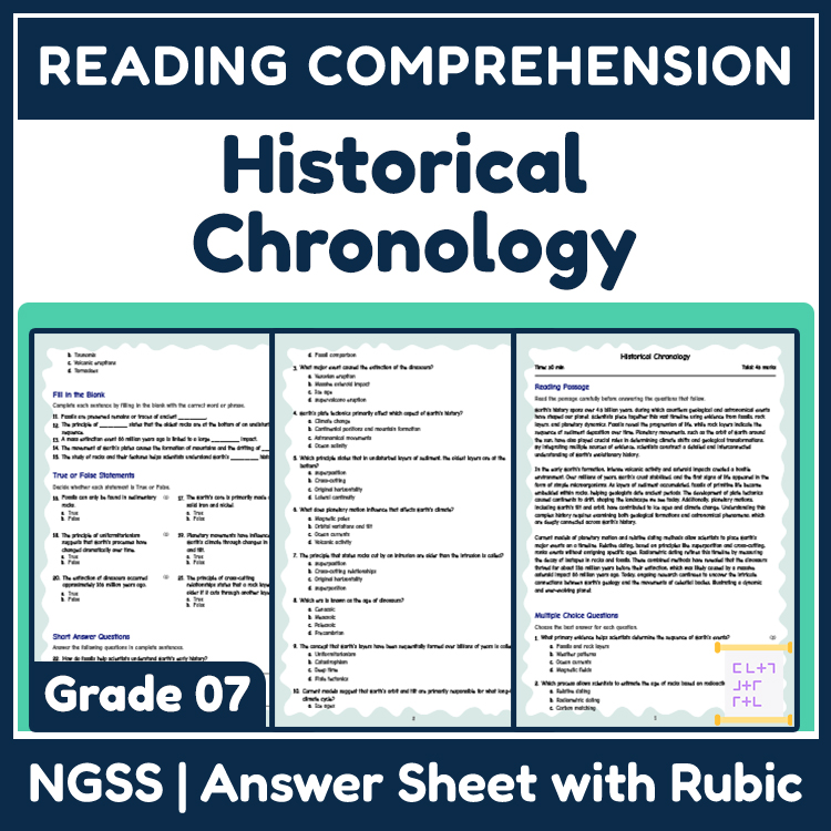 Science reading worksheets worksheet — 7th Grade Science Reading Worksheet | Historical Chronology & Earth's History — page 1