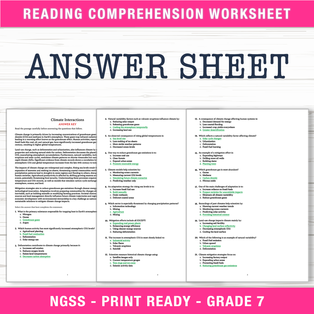 Grade 7 Science worksheet worksheet — Grade 7 Science | Climate Interactions Worksheet (PDF + Answer Key) — page 2
