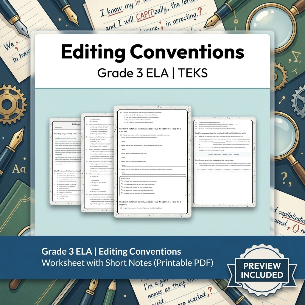 Grade 3 ELA Writing, Reading, and Research Skills Full-Year Bundle TEKS — included worksheet 30