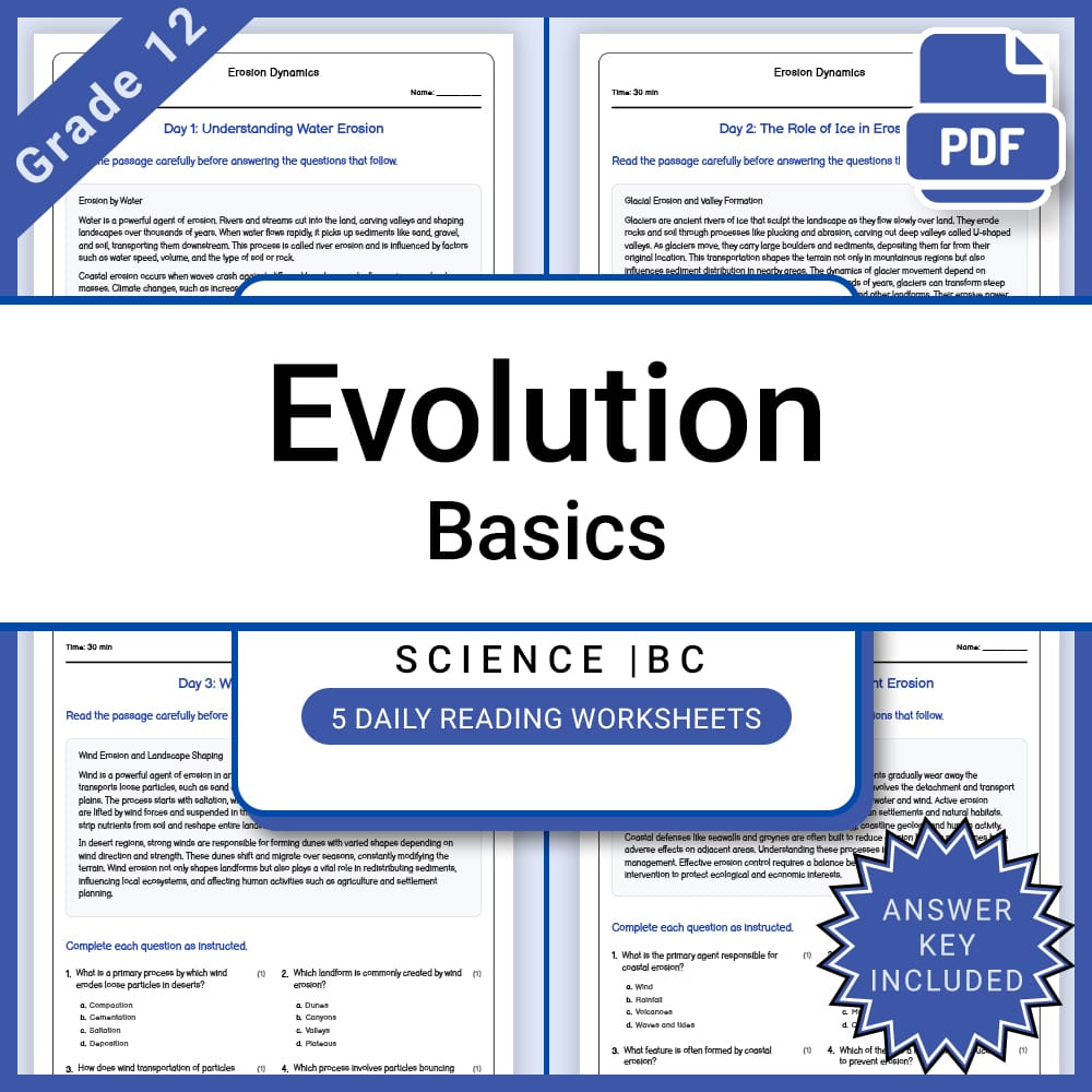 Grade 12 Science daily reading worksheet worksheet — Grade 12 Science – Evolution Basics Daily Reading Worksheet with Answ…
