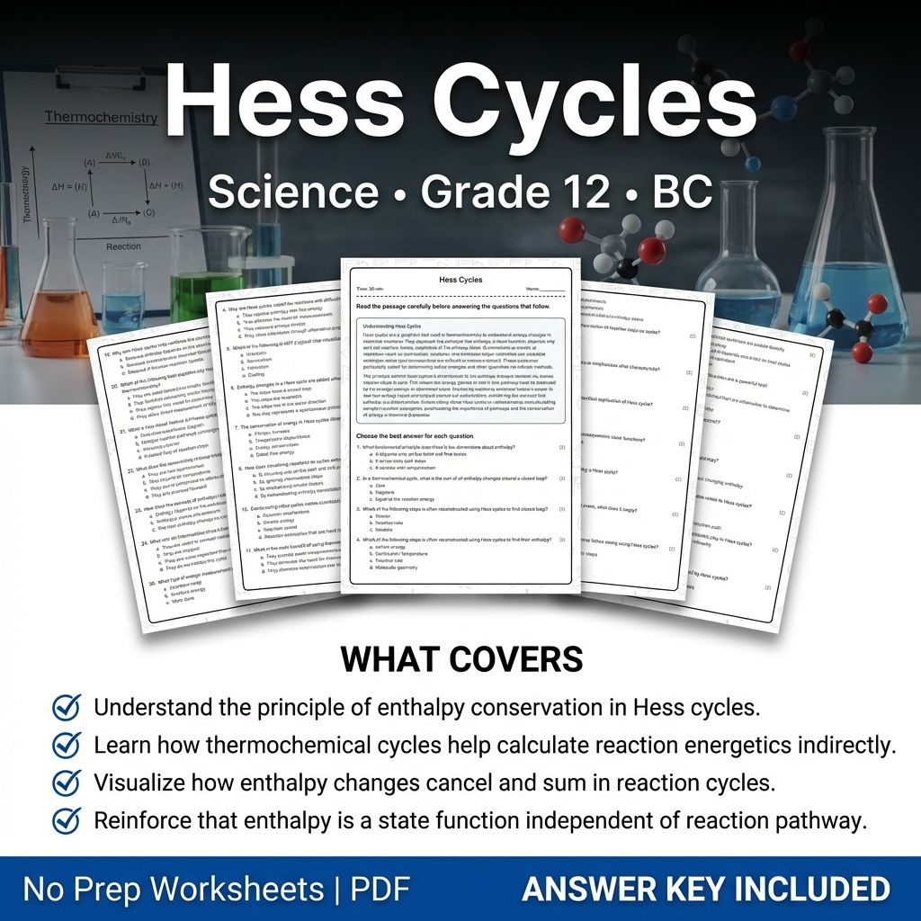 Hess Cycles Worksheet for Grade 12 Science | Thermochemistry Practice