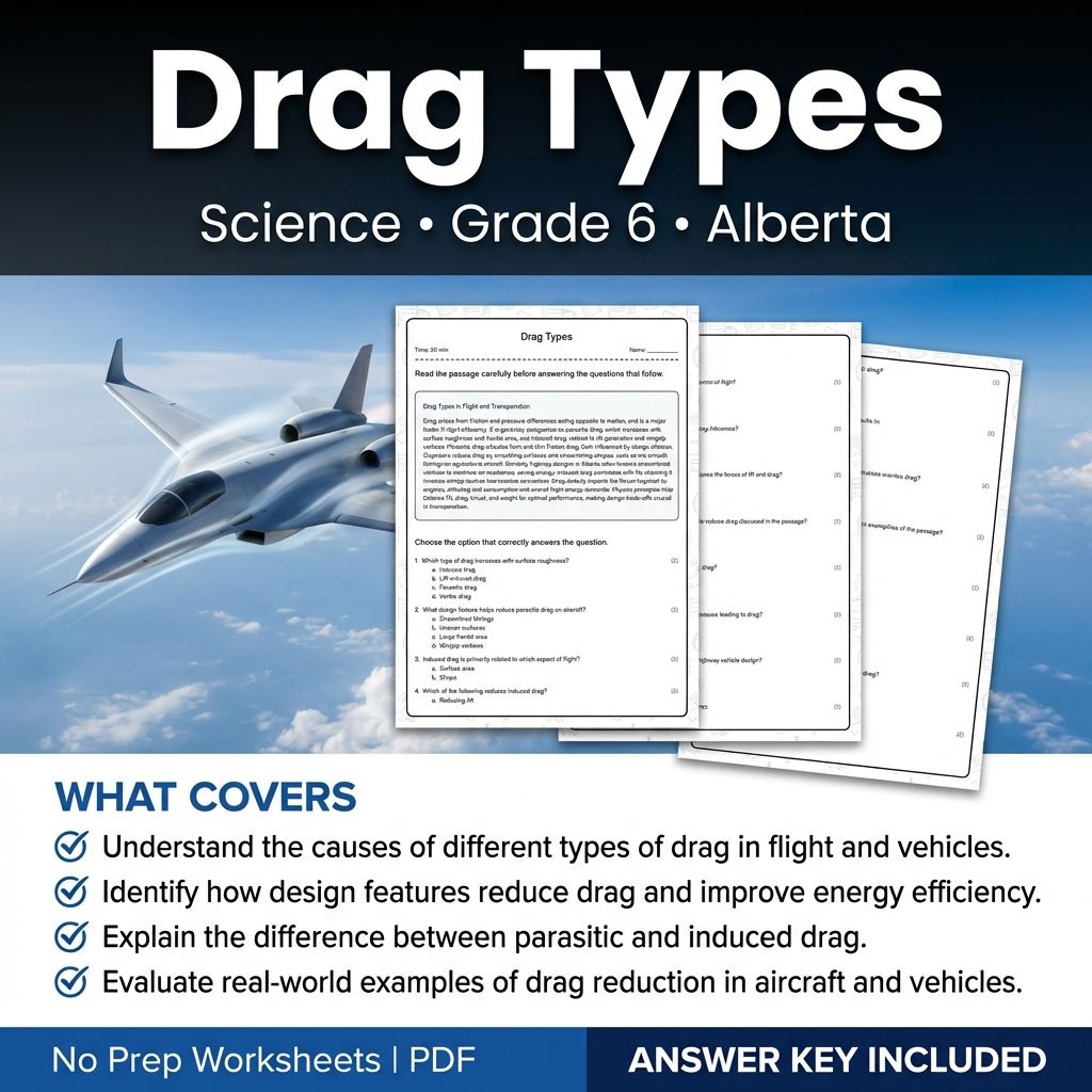 Grade 6 Science Worksheet on Drag Types | Alberta Curriculum Practice