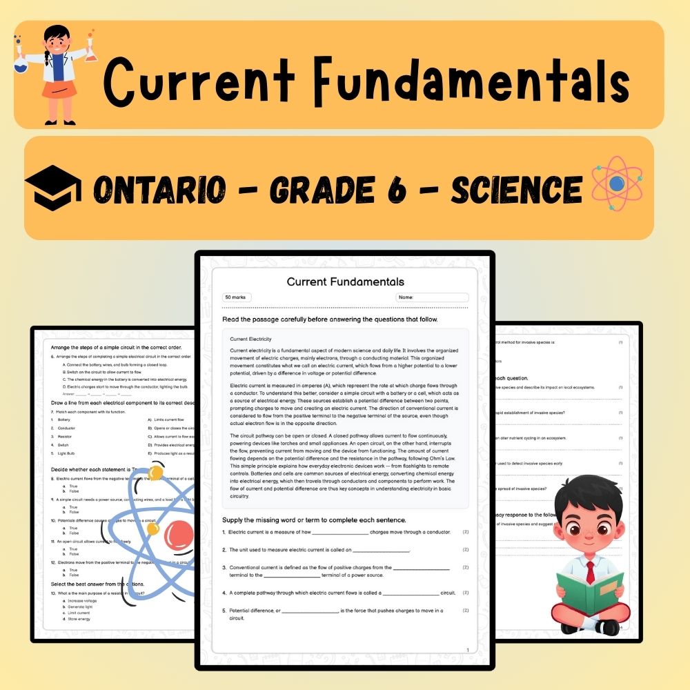 Grade 6 Science worksheet worksheet — 6th Grade Science | Current Fundamentals Worksheet (PDF ) — page 1