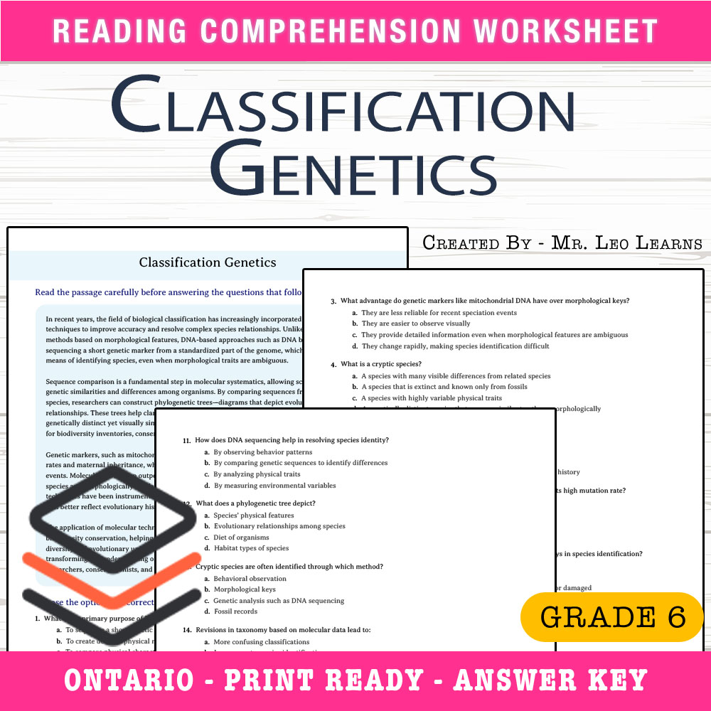 Grade 6 Science worksheet worksheet — Grade 6 Science — Classification Genetics Worksheet for Mastery | PDF + Answer Key —…