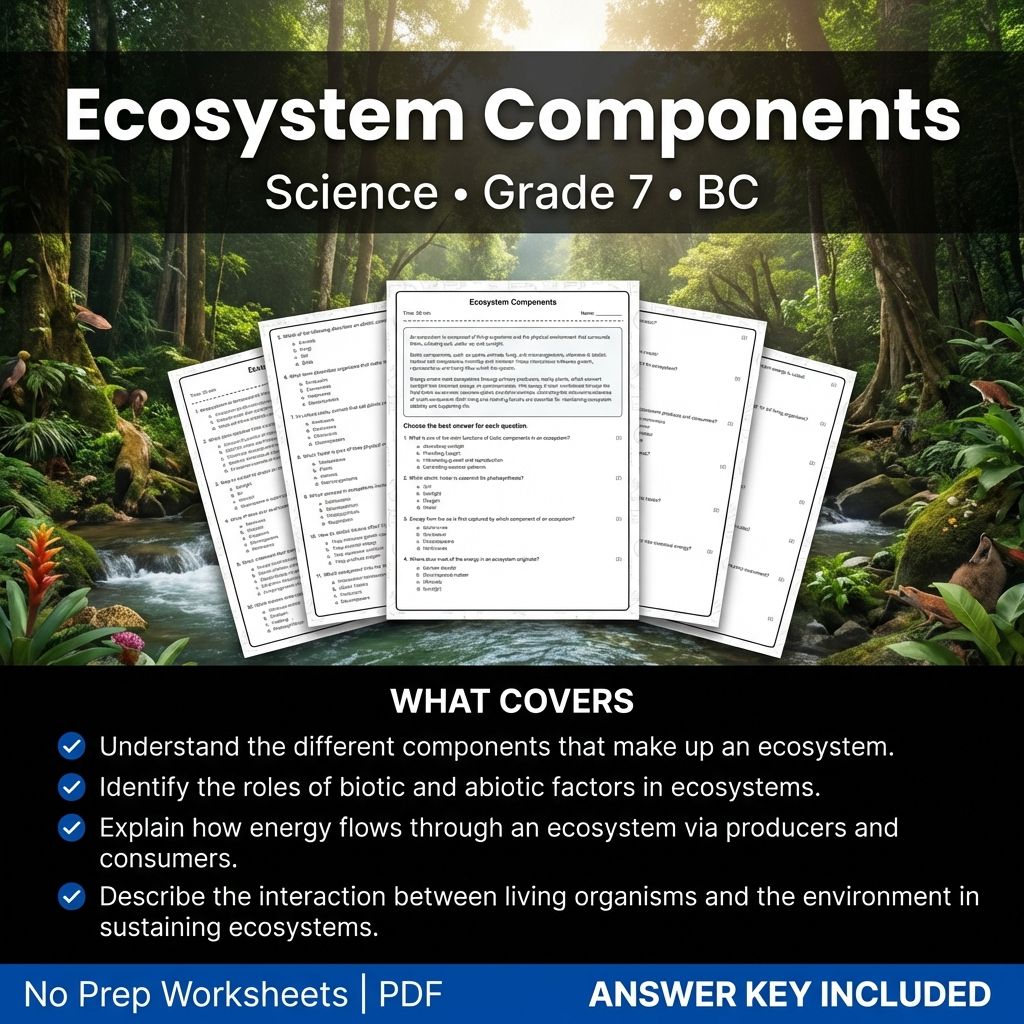 7th Grade Science | Ecosystem Components Worksheet & Answer Key (Printable PDF)