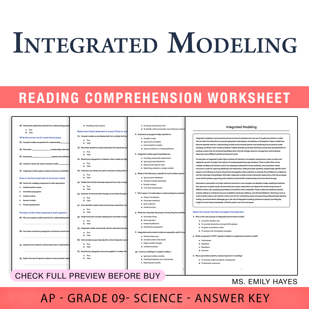 Grade 9 Science worksheet worksheet — Grade 9 Science | Integrated Modeling Worksheet (PDF+ Answer Key) — page 1