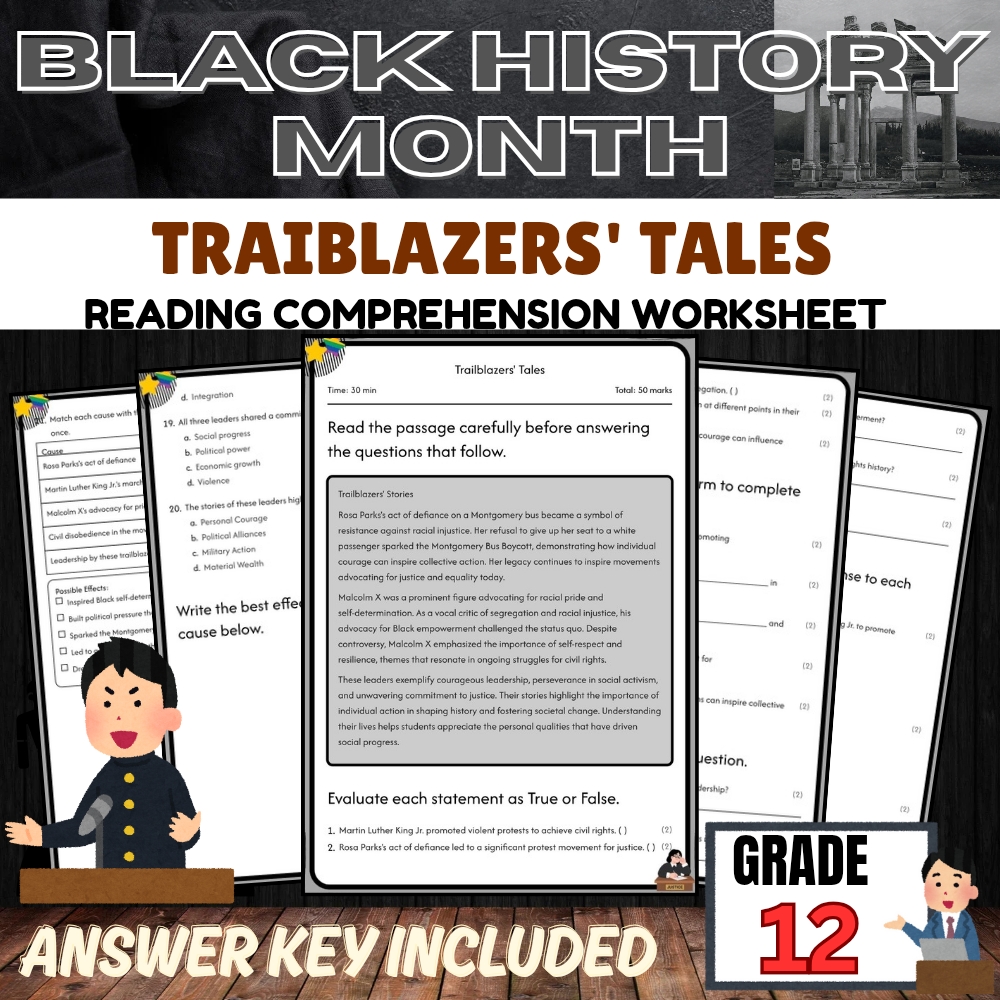 Grade 12 Black History Month Worksheet for Mastering Civil Rights|PDF+Answer Key