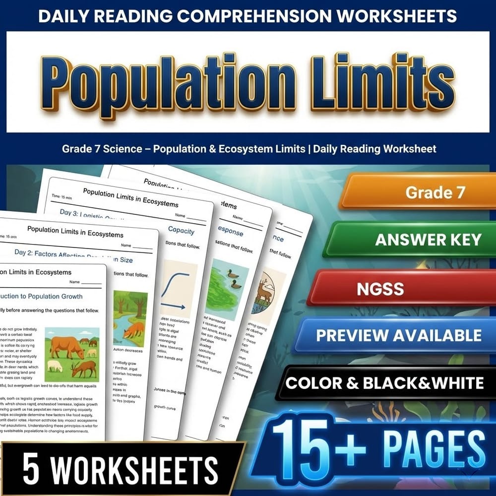 Ecosystems Grade 7 Science Daily Reading Worksheets Bundle | NGSS — included worksheet 3