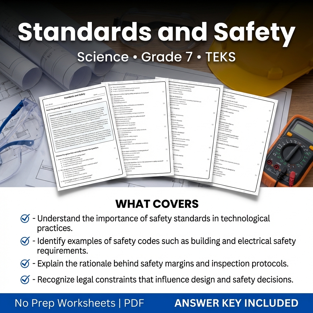 Grade 7 Science Worksheet on Standards and Safety | TEKS-Aligned Practice