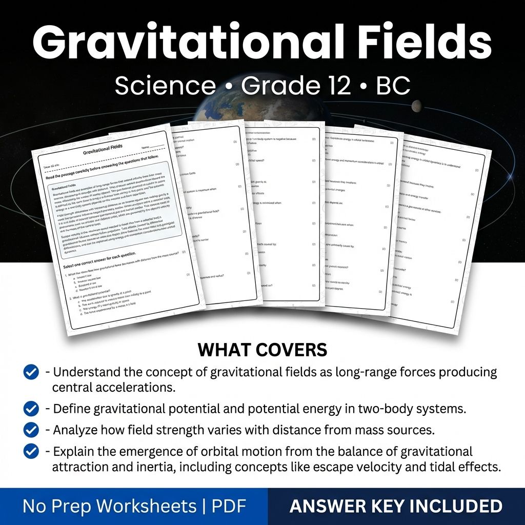 Grade 12 Science Worksheet on Gravitational Fields | BC Standards