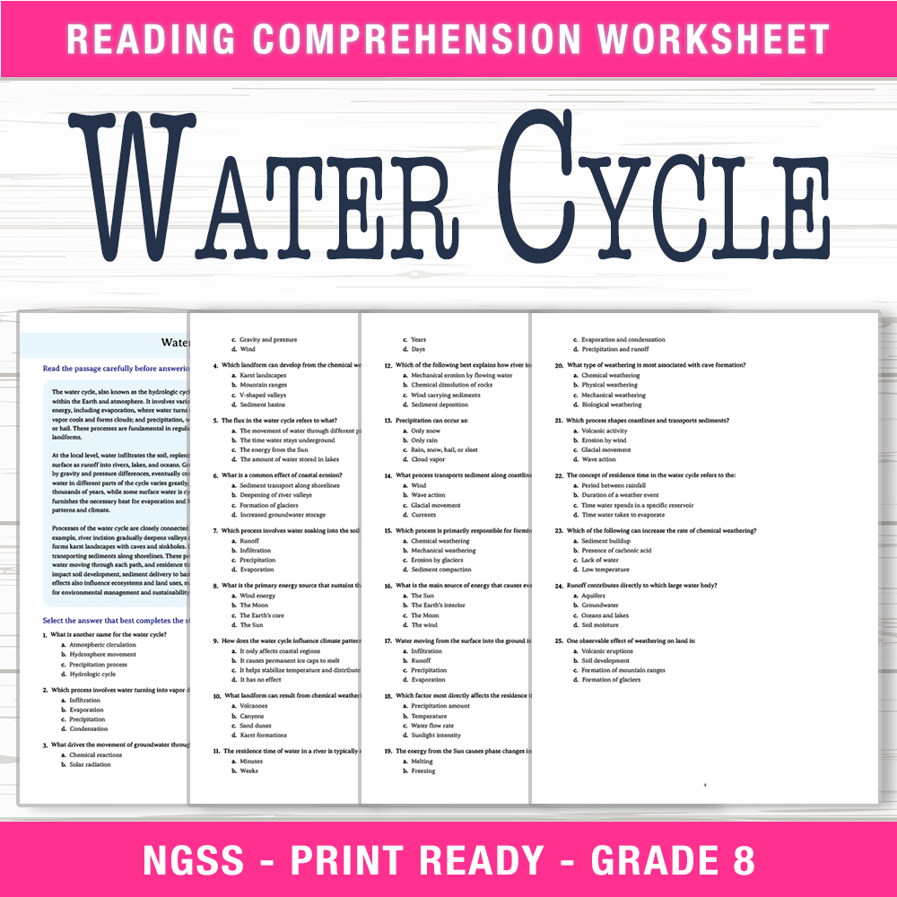 Grade 8 Science worksheet worksheet — Grade 8 Science | Water Cycle Worksheet (PDF + Answer Key) — page 1