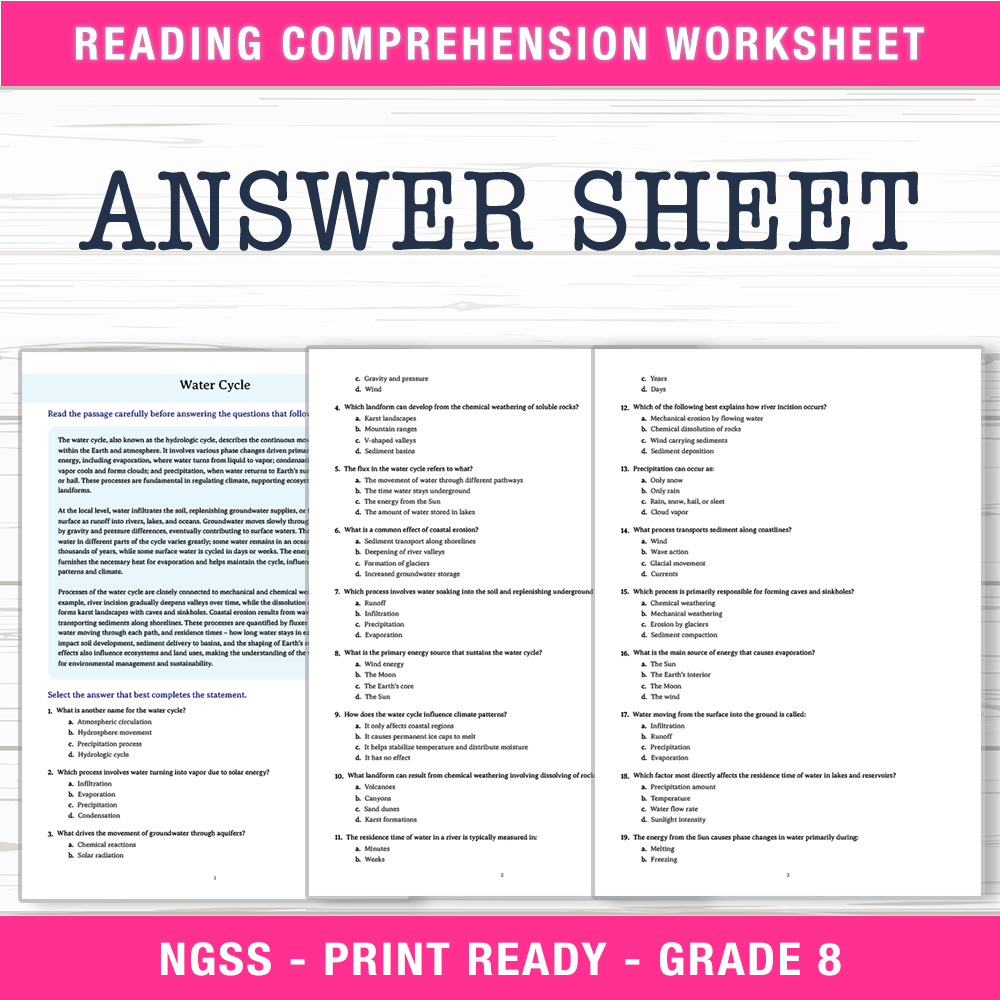 Grade 8 Science worksheet worksheet — Grade 8 Science | Water Cycle Worksheet (PDF + Answer Key) — page 2