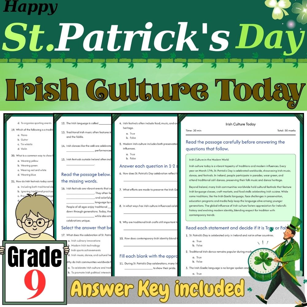 Grade 9 Seasonal Unit|St. Patrick's Day Historical Worksheets (PDF + Answer Key) — included worksheet 4