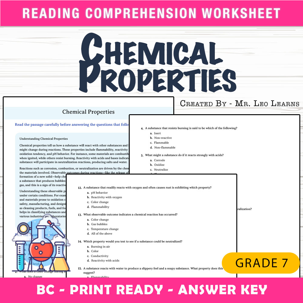 Grade 7 Science worksheet mcq paper worksheet — Grade 7 Science — Worksheet MCQ Paper for Mastering Chemical Properties —…