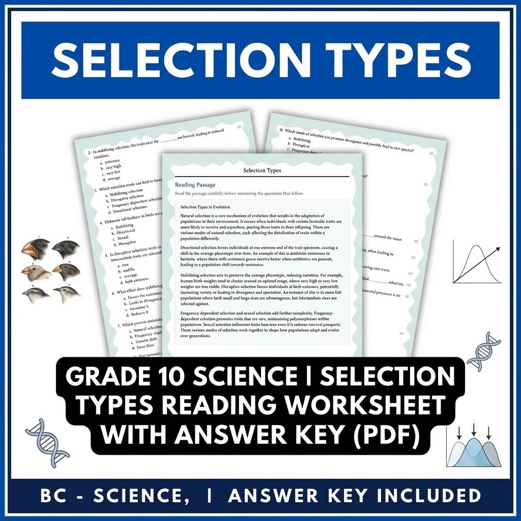Grade 10 Science | Selection Types Reading Worksheet with Answer Key (PDF)