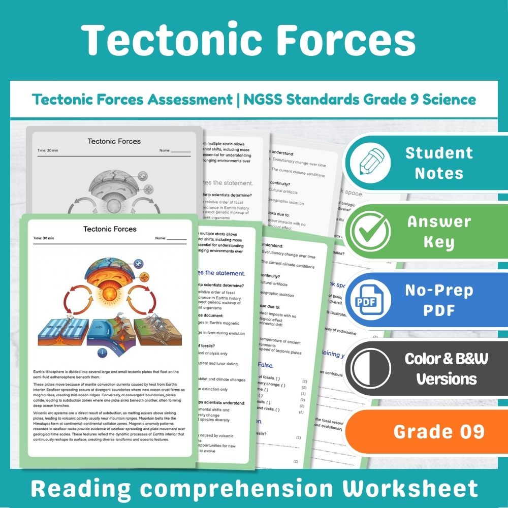 Tectonic Forces Assessment | NGSS Standards Grade 9 Science