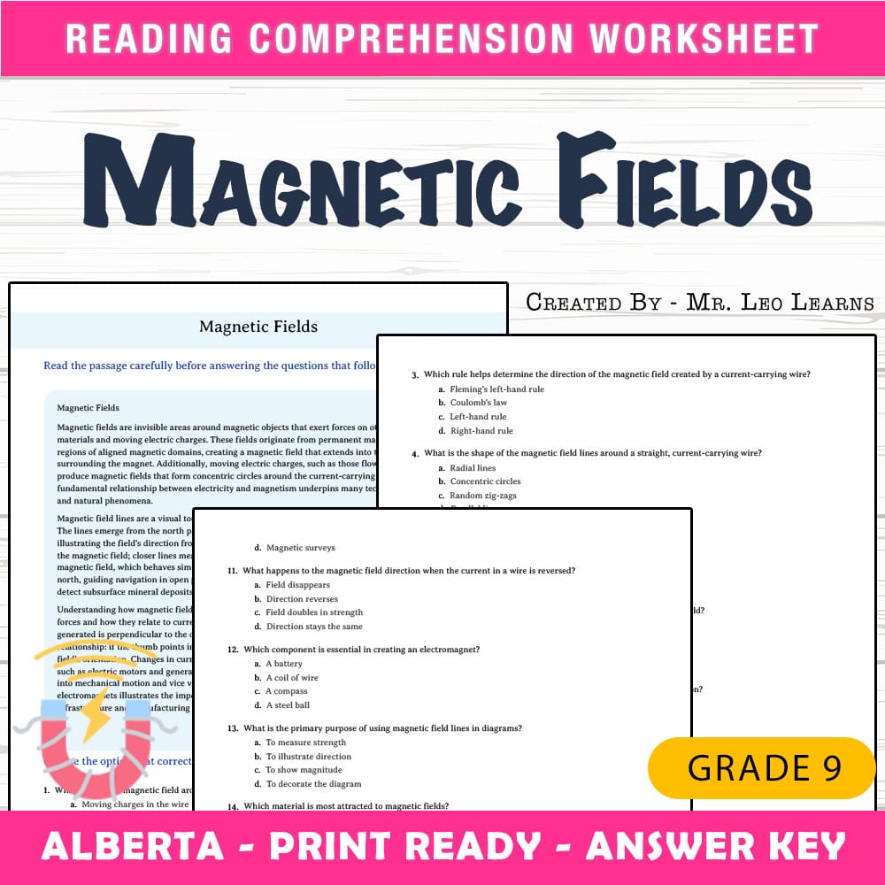 Grade 9 Science worksheet mcq paper worksheet — Grade 9 Science — Worksheet MCQ Paper for Mastering Magnetic Fields — page 1