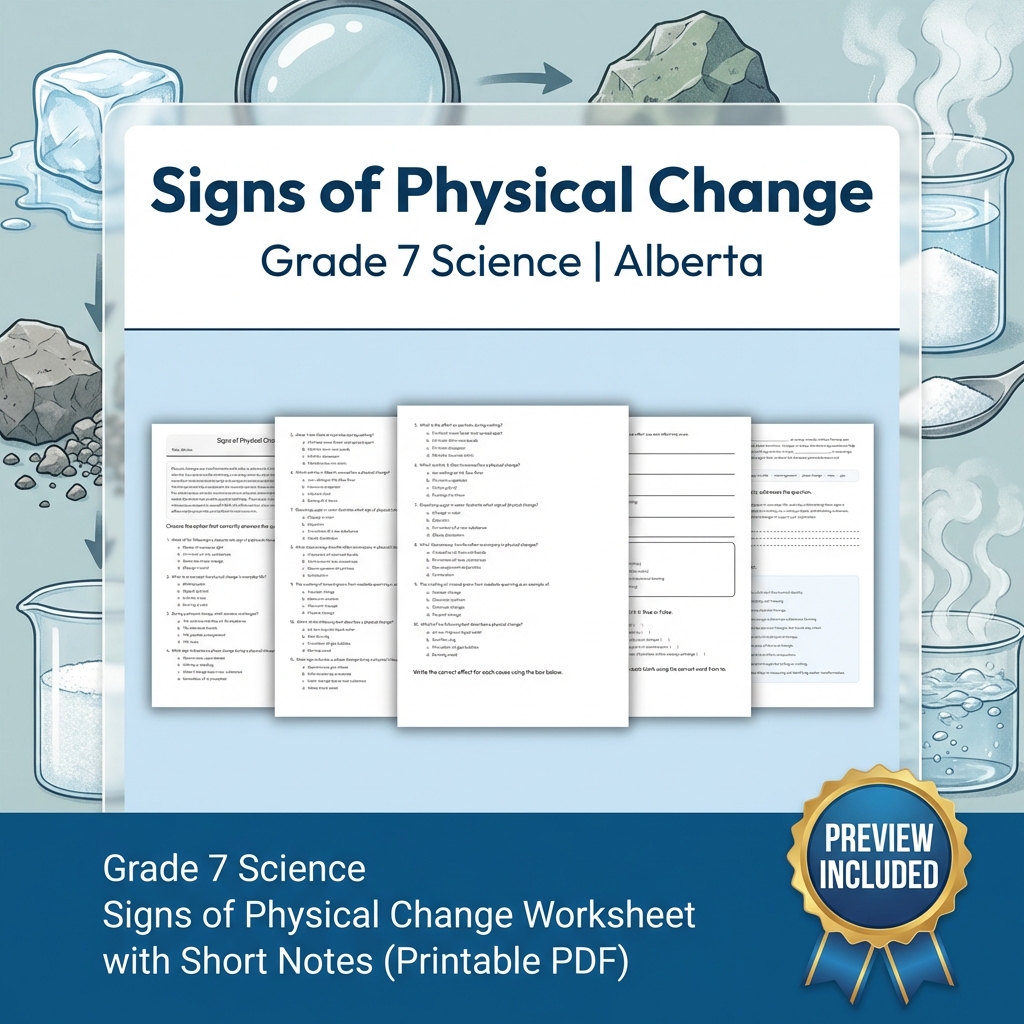 Grade 7 Science | Matter & Chemical Change UNIT Worksheet Bundle  — included worksheet 12