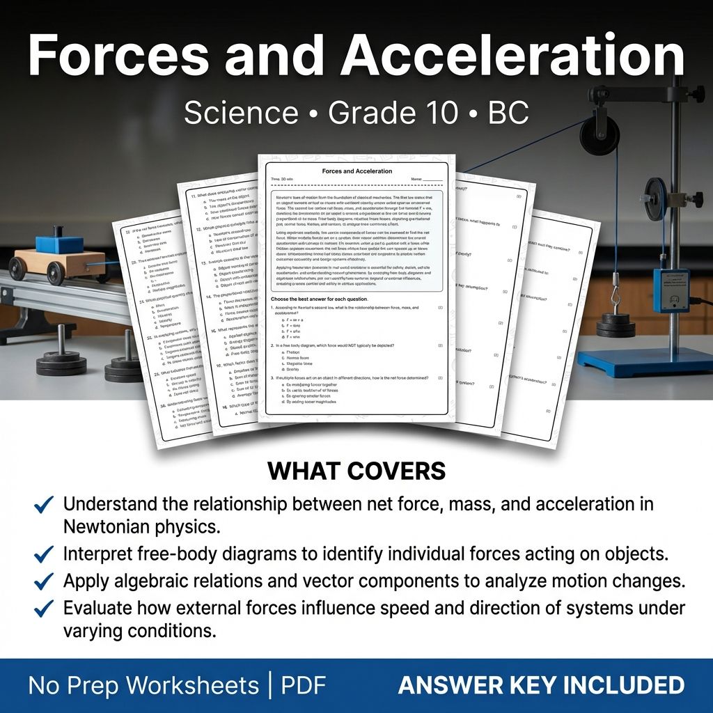 10th Grade Science | Forces and Acceleration Worksheet with Answer Key (PDF)