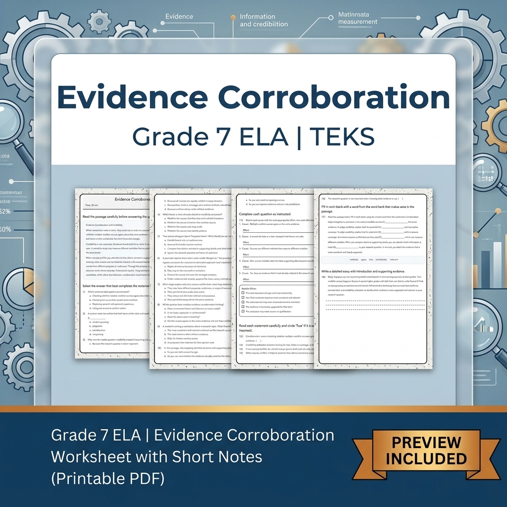 Grade 7 Evidence-Based Research Writing ELA full-year bundle TEKS — included worksheet 30
