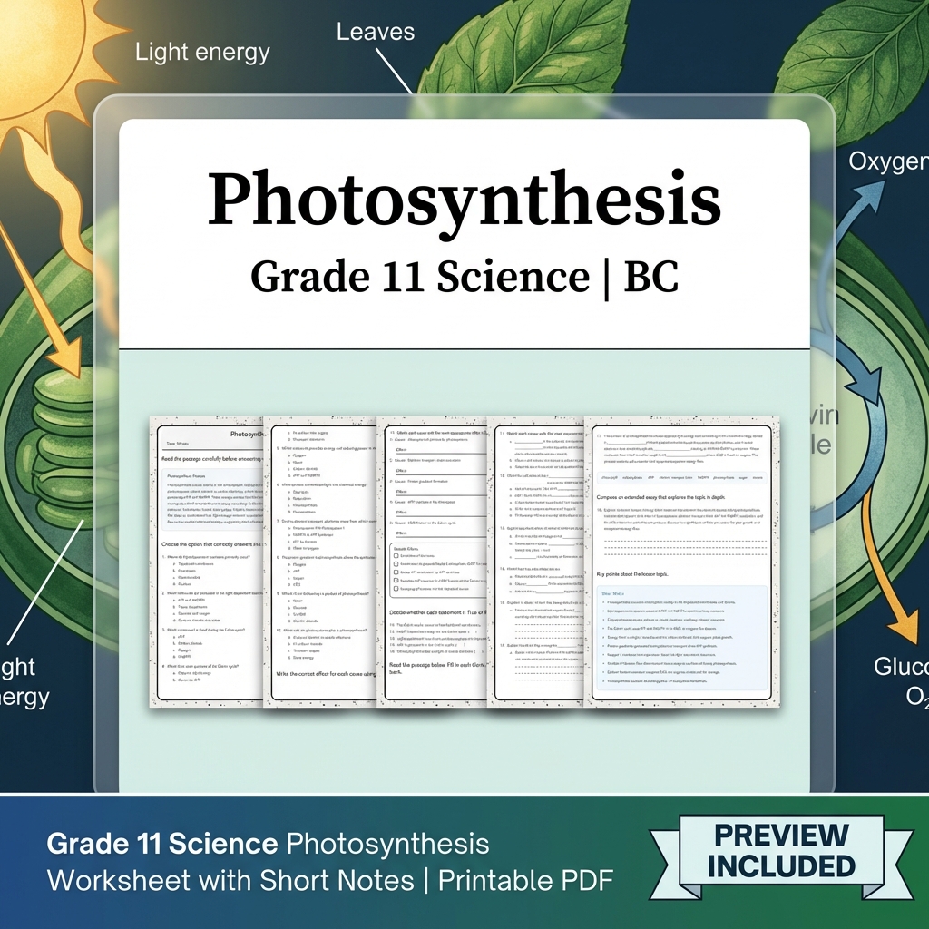 Grade 11 Science Full Year Bundle | Atomic Theory, Biology, Motion & Energy Worksheets — included worksheet 42
