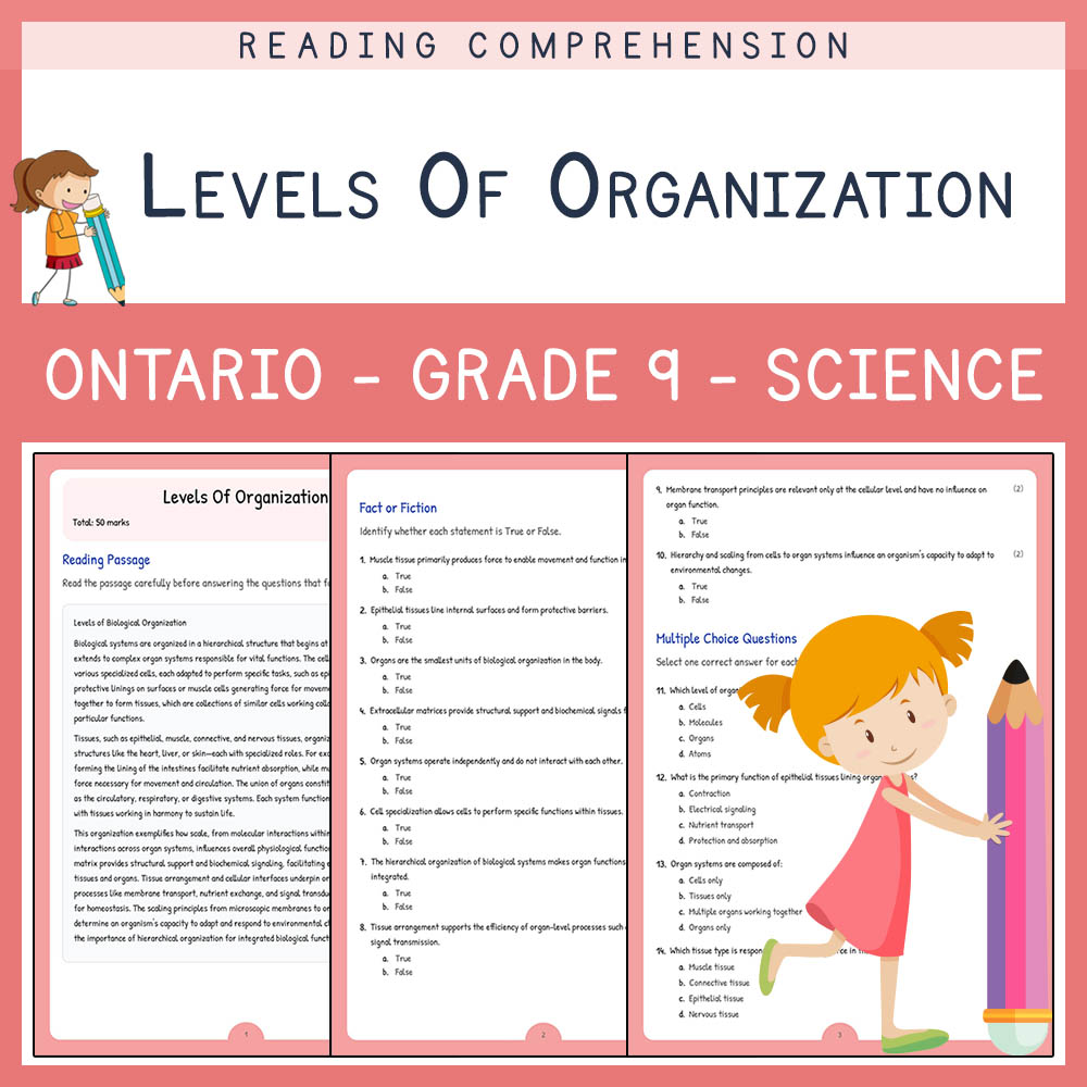 Grade 9 Science worksheet elena worksheet — Grade 9 Science | Levels of Organization Worksheet | Ontario Standard — page 1