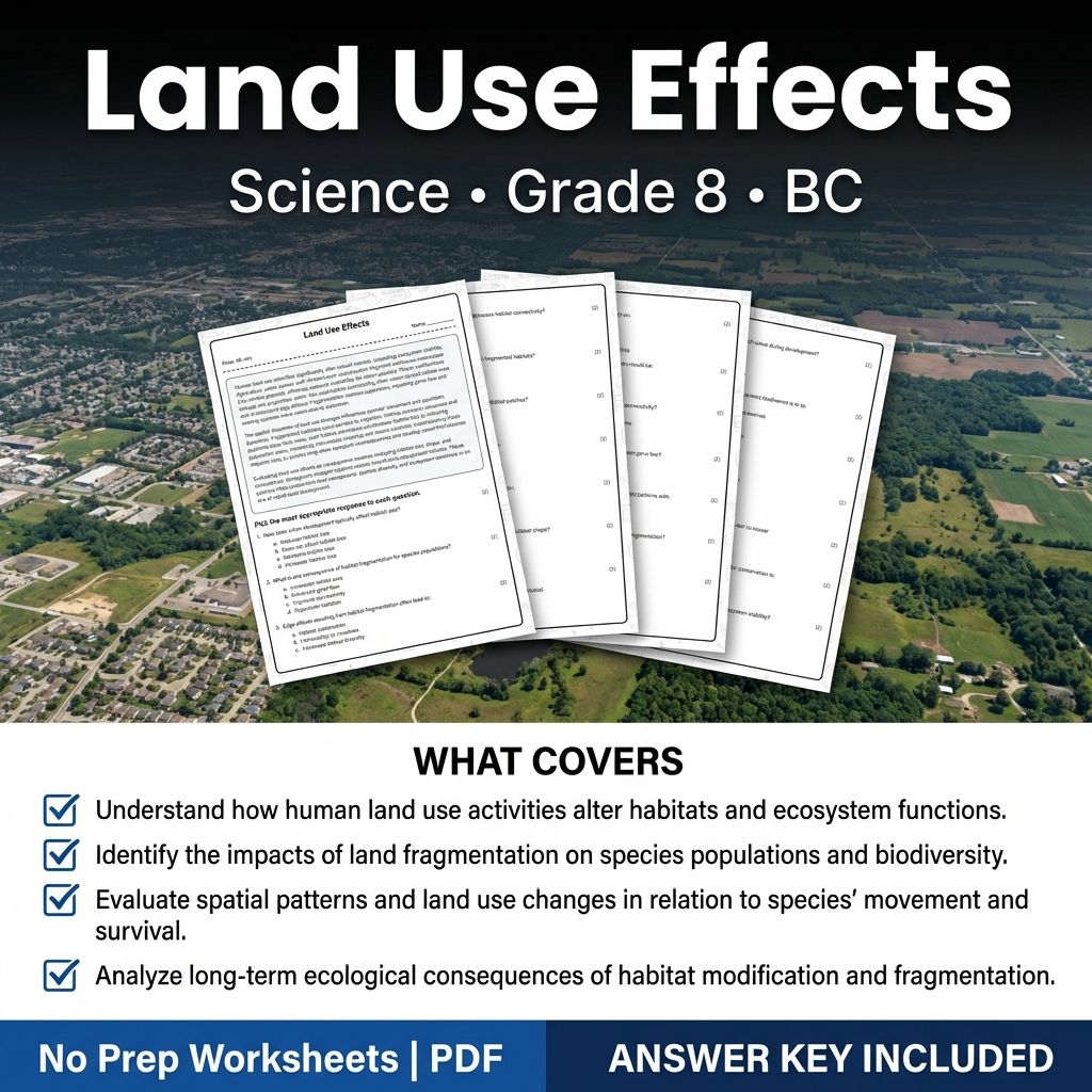 Grade 8 Science | Land Use Effects Worksheet & Answer Key (Printable PDF)