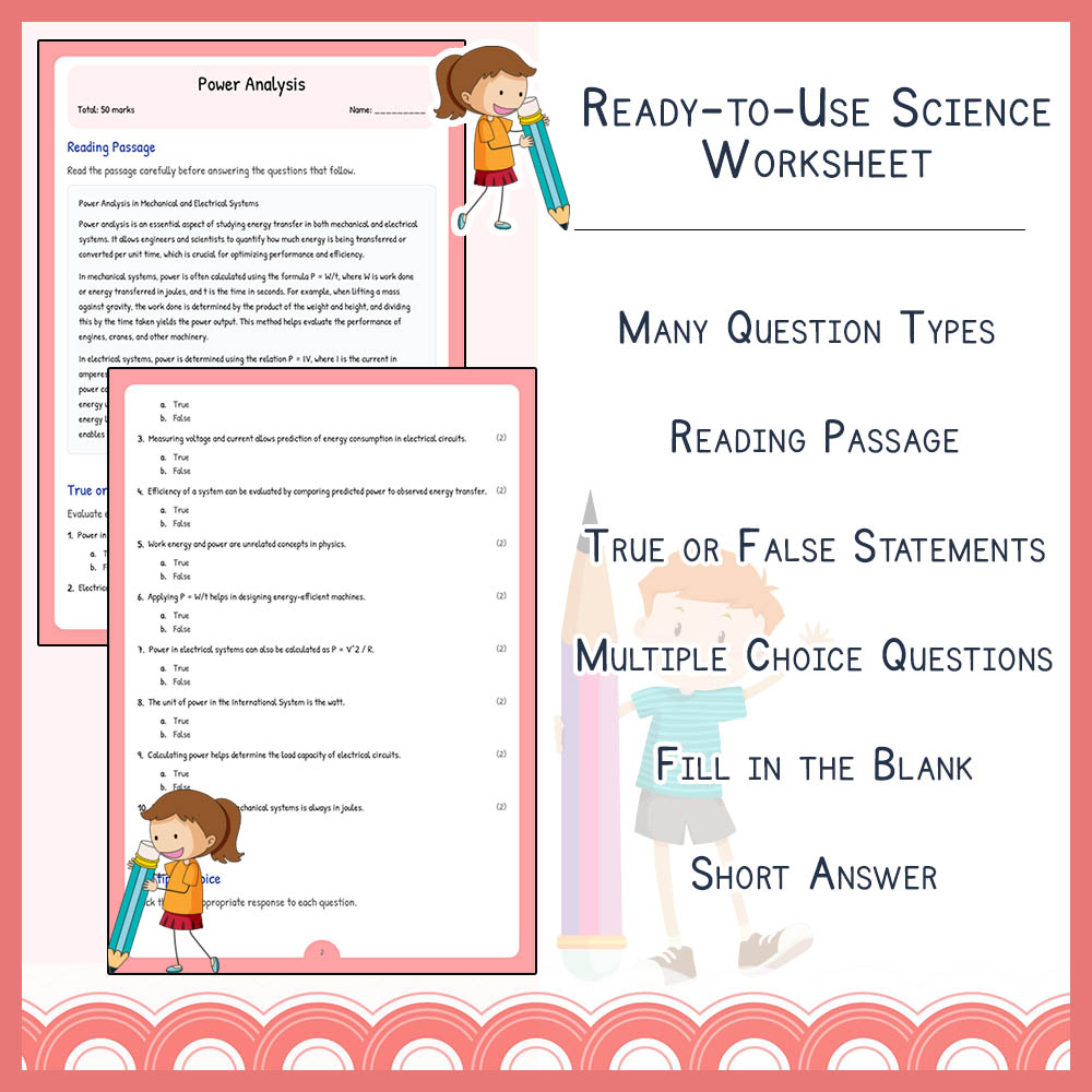 Grade 11 Science worksheet worksheet — Grade 11 Science | Power Analysis Worksheet & Answer Key for NGSS Standards — page 2
