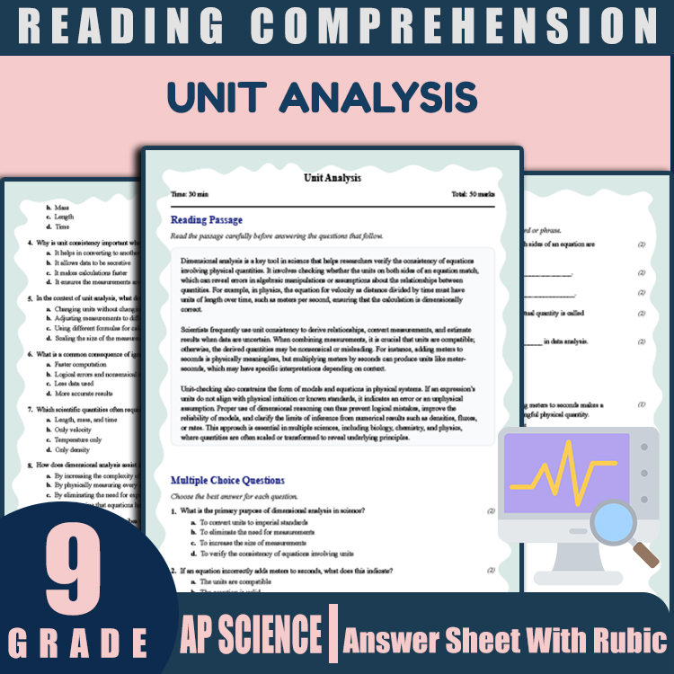 Grade 9 Science reading worksheets worksheet — 9th Grade Science | Unit Analysis Reading Worksheet (PDF + Answer Key) — pa…