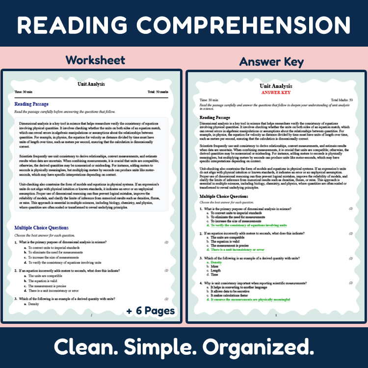 Grade 9 Science reading worksheets worksheet — 9th Grade Science | Unit Analysis Reading Worksheet (PDF + Answer Key) — pa…