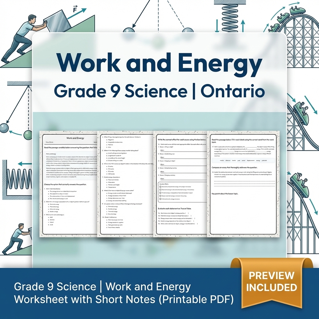 Grade 9 Science Lesson Group: Energy, Forces & Motion Worksheets Bundle — included worksheet 9