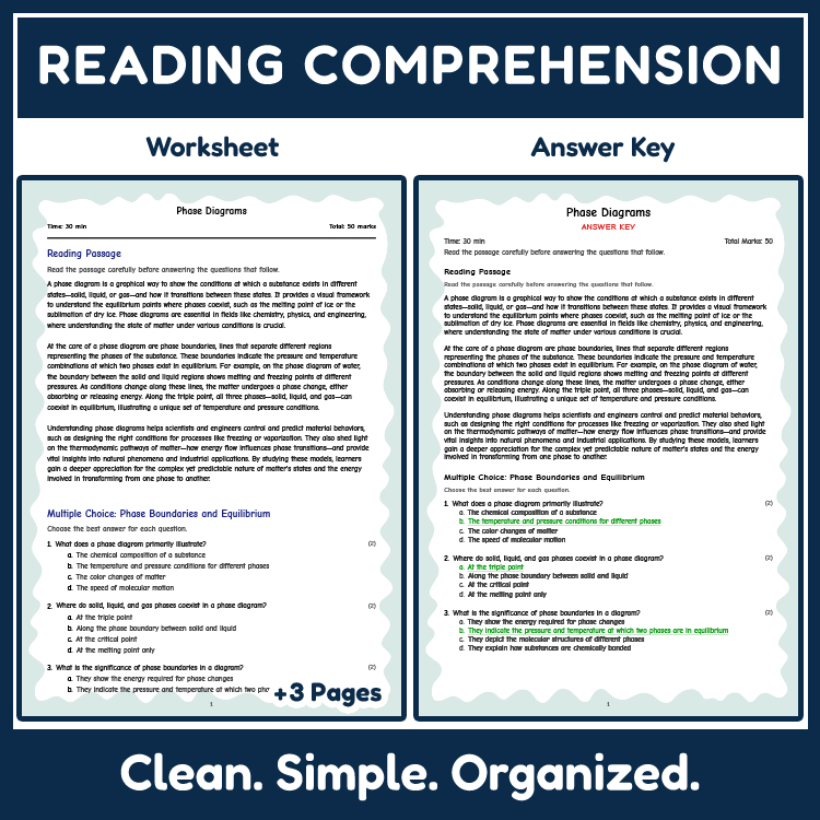 Grade 8 Science reading worksheets worksheet — Grade 8 Science | Phase Diagrams Reading Worksheets ( Answer Key) — page 2