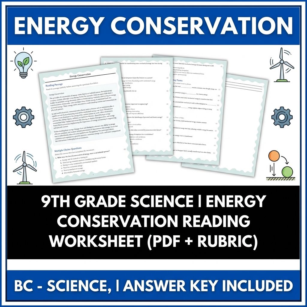 9th Grade Science | Energy Conservation Reading Worksheet (PDF + Rubric)