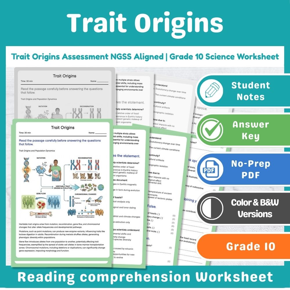 Grade 10 Science Mini Bundle | Evolution & Genetics Assessment (NGSS Aligned) — included worksheet 4