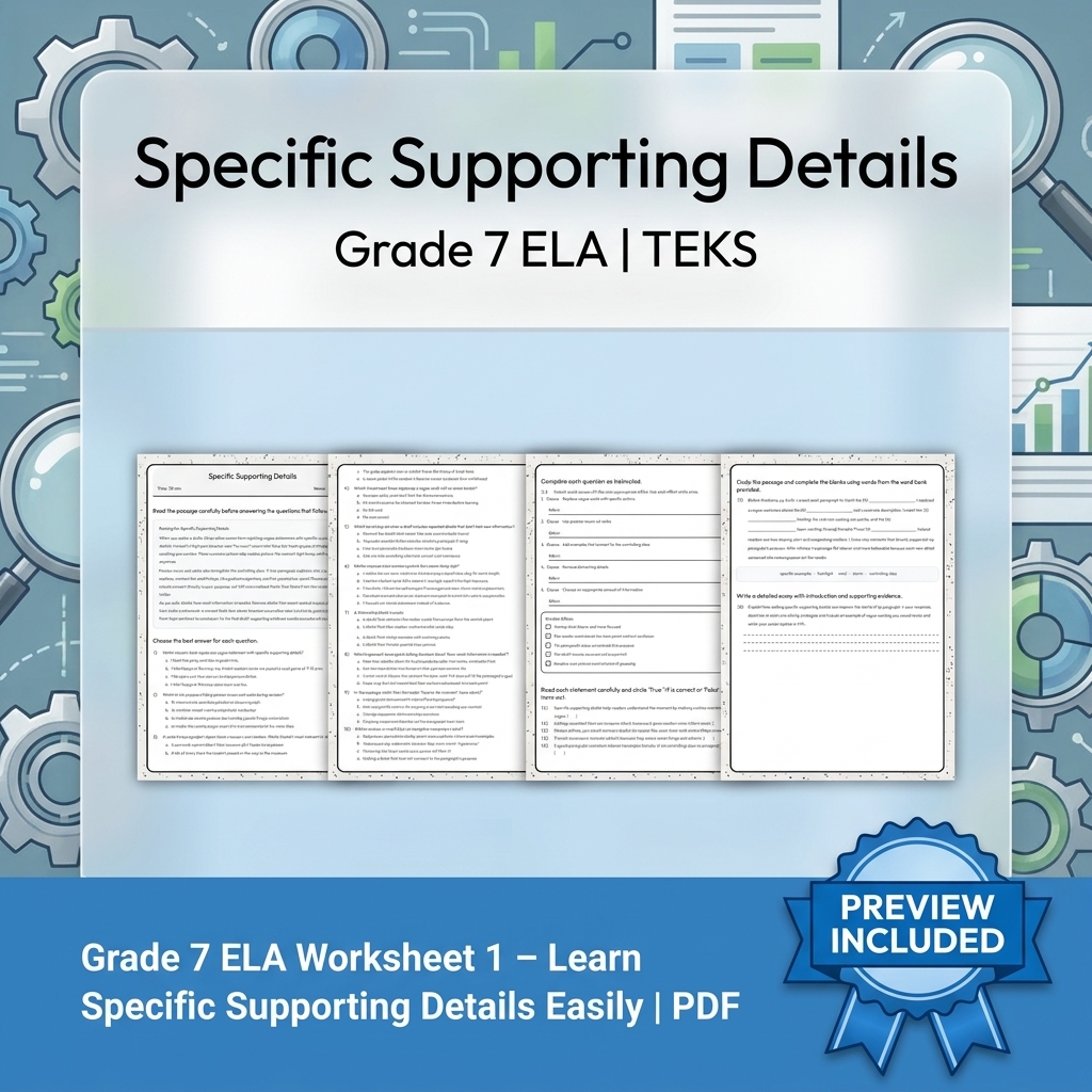 Grade 7 Evidence-Based Research Writing ELA full-year bundle TEKS — included worksheet 31