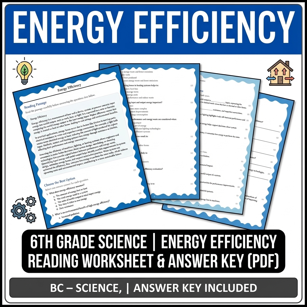6th Grade Science | Energy Efficiency Reading Worksheet & Answer Key (PDF)